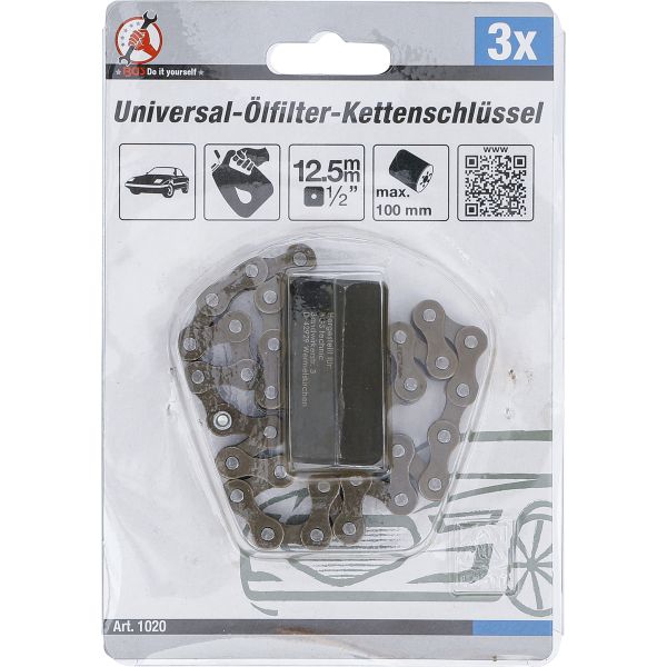 Llave de cadena para filtros de aceite universal | entrada 12,5 mm (1/2") | Ø 100 mm