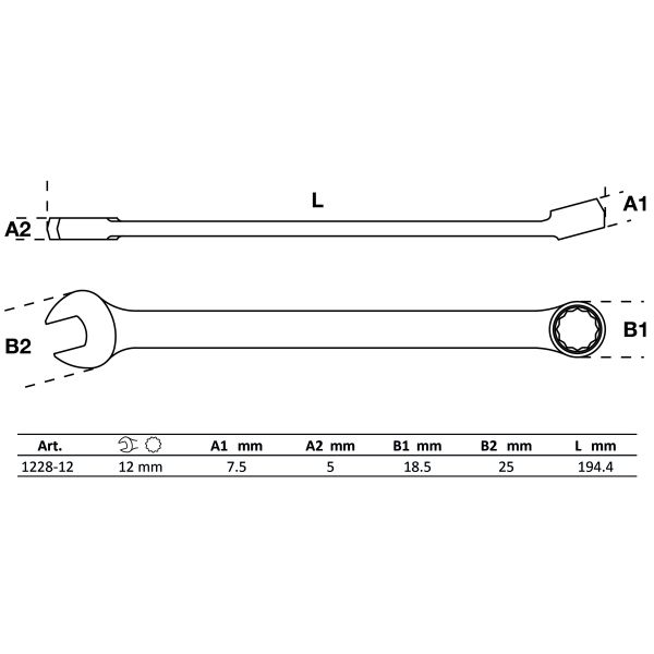 Maul-Ringschlüssel | extra lang | SW 12 mm