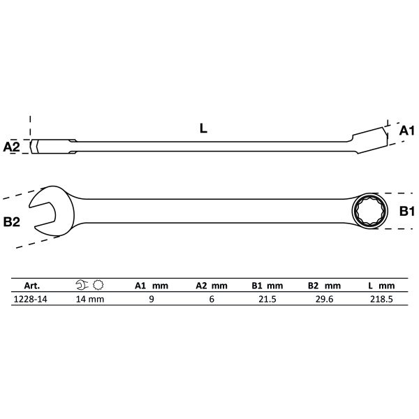 Maul-Ringschlüssel | extra lang | SW 14 mm