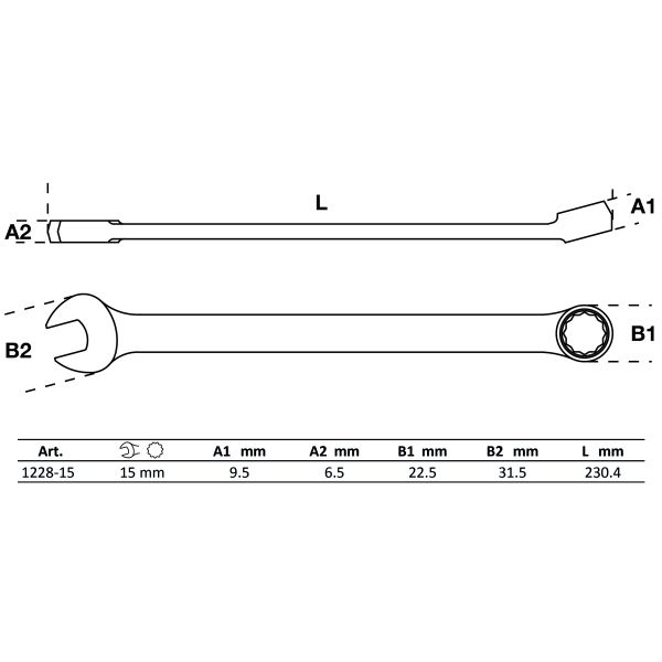 Maul-Ringschlüssel | extra lang | SW 15 mm