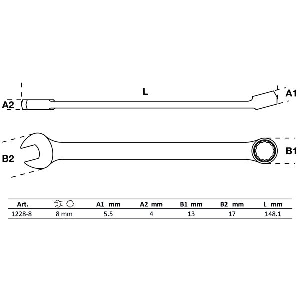 Maul-Ringschlüssel | extra lang | SW 8 mm