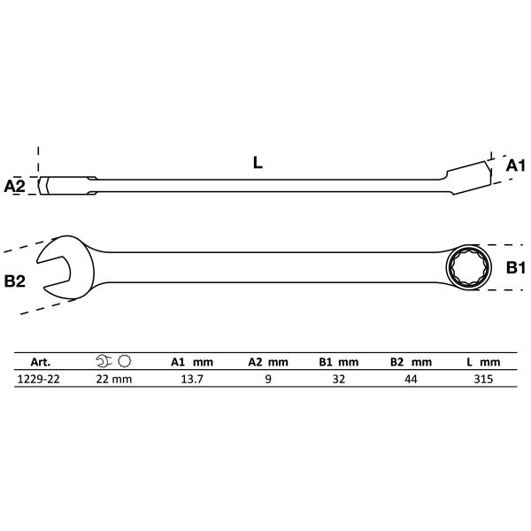 Maul-Ringschlüssel | extra lang | SW 22 mm
