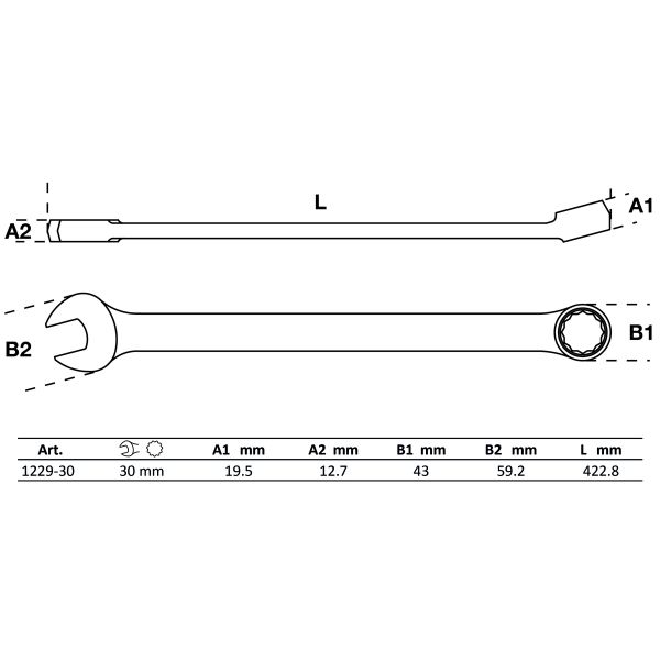 Maul-Ringschlüssel | extra lang | SW 30 mm