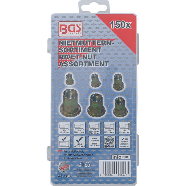 Assortiment d’écrous rivets | acier galvanisé | 150 pièces