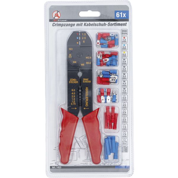 Crimping Pliers Set with cable lug Assortment | 200 mm | 61 pcs.