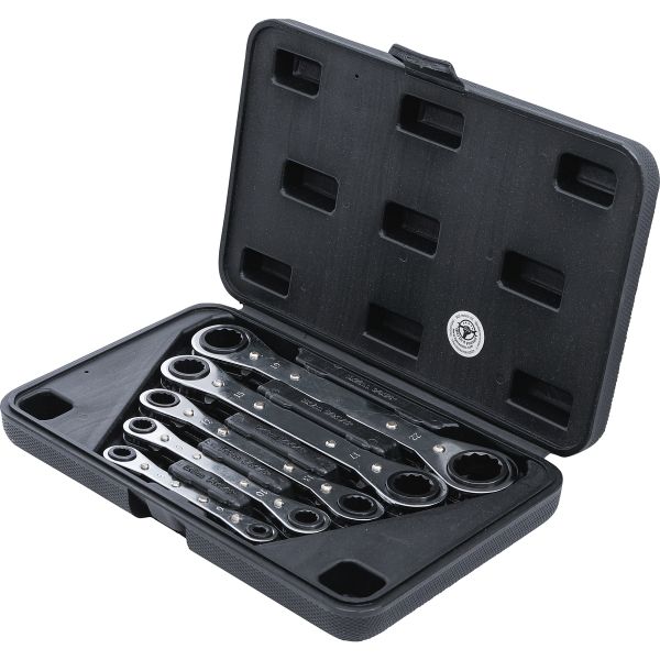 Double Ended Ratchet Wrench Set, straight, reversible | 6 x 8-19 x 22 mm | 5 pcs.