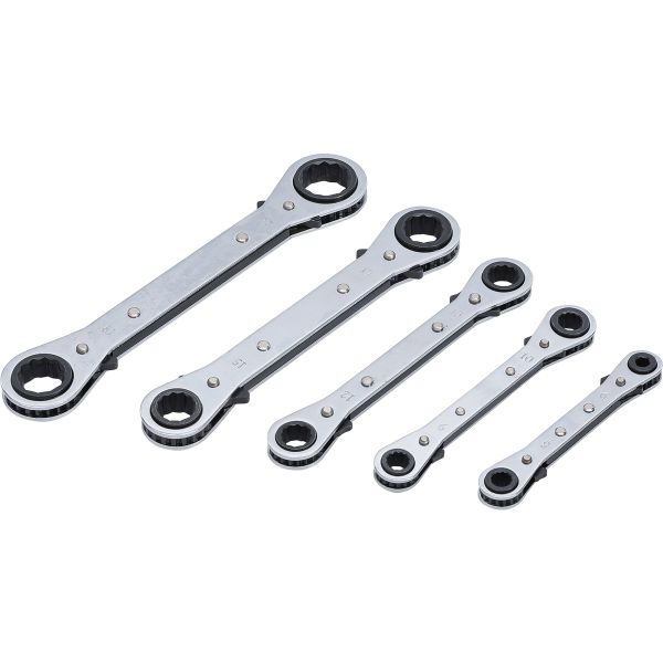 Double Ended Ratchet Wrench Set, straight, reversible | 6 x 8-19 x 22 mm | 5 pcs.