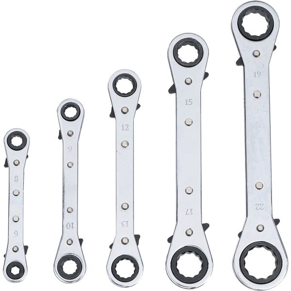 Double Ended Ratchet Wrench Set, straight, reversible | 6 x 8-19 x 22 mm | 5 pcs.