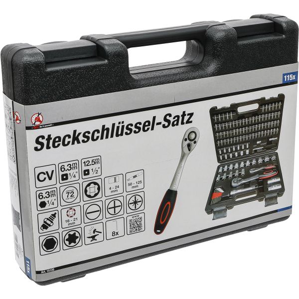 Steckschlüssel-Satz Wellenprofil | Antrieb 6,3 mm (1/4") / 12,5 mm (1/2") | 115-tlg.