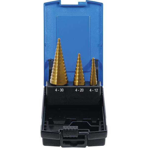 Step Drill Set | titanium-nitrided | Ø 4 - 30 mm | 3 pcs.