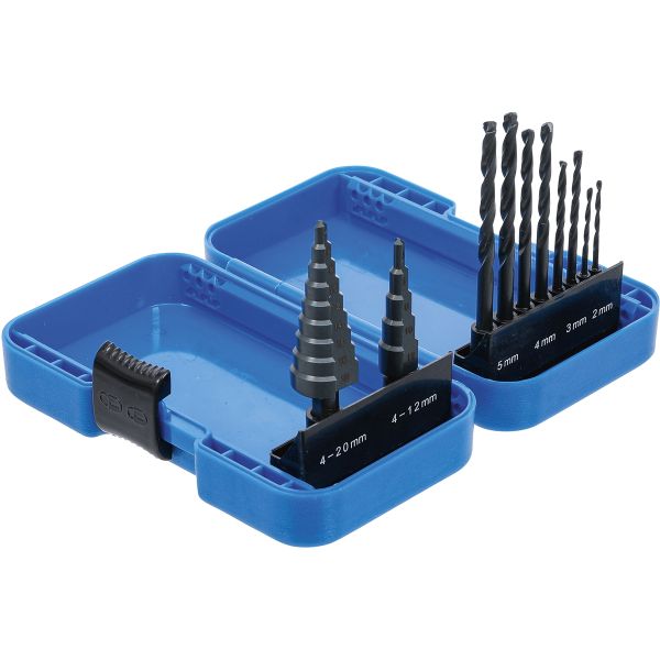 Step Drill and Twist Drill Set | Ø 4 - 12 / 4 - 20 mm | 2 - 5 mm | 10 pcs.