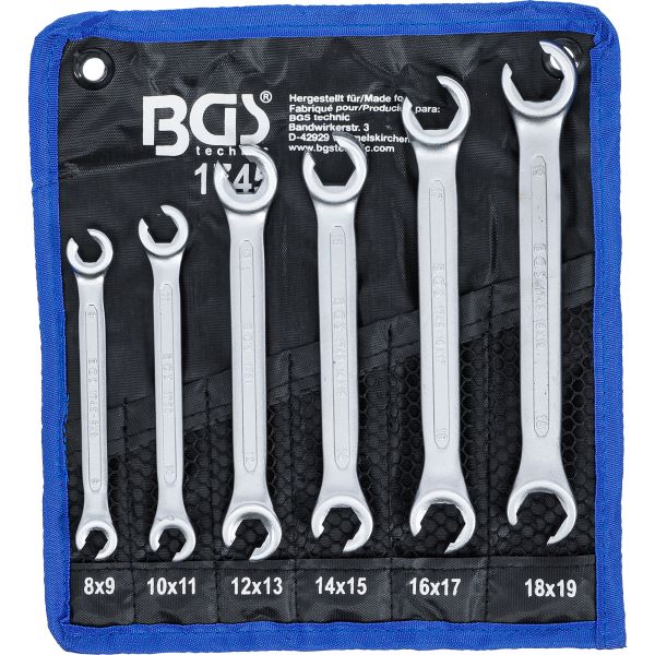 Double Ring Spanner Set, open Type | 8 x 9 - 18 x 19 mm | 6 pcs.