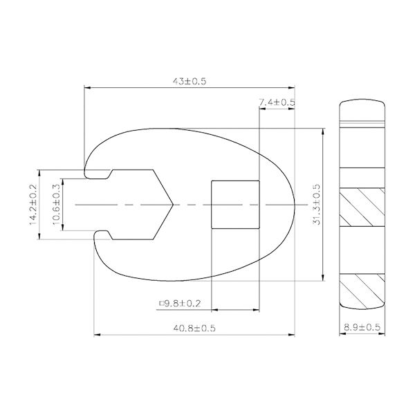 Llave boca hexagonal abierta (crowfoot) | entrada 10 mm (3/8") | 14 mm