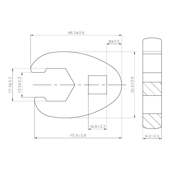 Llave boca hexagonal abierta (crowfoot) | entrada 10 mm (3/8") | 17 mm