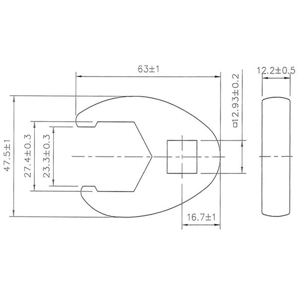 Llave boca hexagonal abierta (crowfoot) | entrada 12,5 mm (1/2") | 27 mm