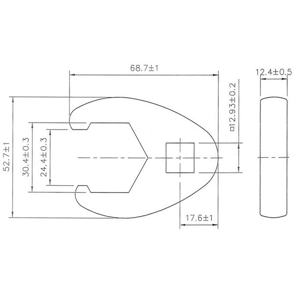 Llave boca hexagonal abierta (crowfoot) | entrada 12,5 mm (1/2") | 30 mm