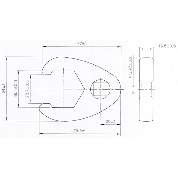 Llave boca hexagonal abierta (crowfoot) | entrada 12,5 mm (1/2") | 36 mm