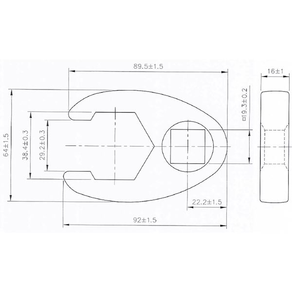 Llave boca hexagonal abierta (crowfoot) | entrada 20 mm (3/4") | 38 mm