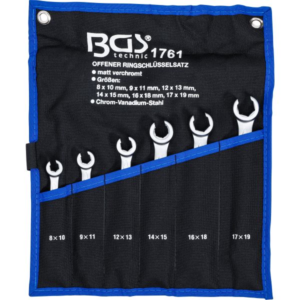 Double Ring Spanner Set, open Type | 8 x 10 - 17 x 19 mm | 6 pcs.