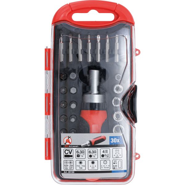 Bit / Socket Set | with Ratchet Spinner Handle for Bits, reversible | 30 pcs.