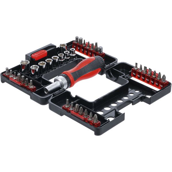 Bit-/Steckschlüssel-Einsatz-Satz | mit Ratschen-Drehgriff für Bits, umschaltbar | 38-tlg.