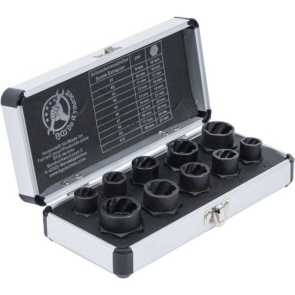 Twist Socket Set (Spiral Profile) / Screw Extractor | 10 mm (3/8") Drive | twist type 9-19 mm | 10 pcs.