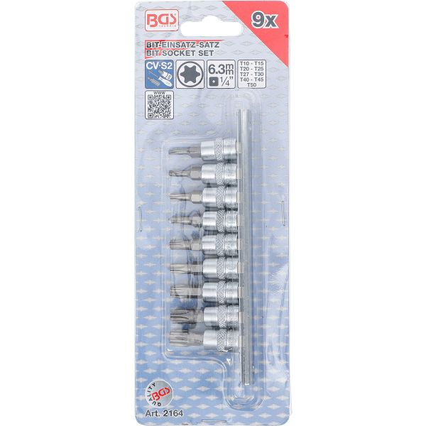 Bit Socket Set | 6.3 mm (1/4") Drive | T-Star (for Torx) T10 - T50 | 9 pcs.