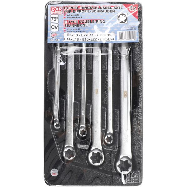 Double Ring Spanner Set with E-Type Ring Heads | offset | E6 - E24 | 6 pcs.