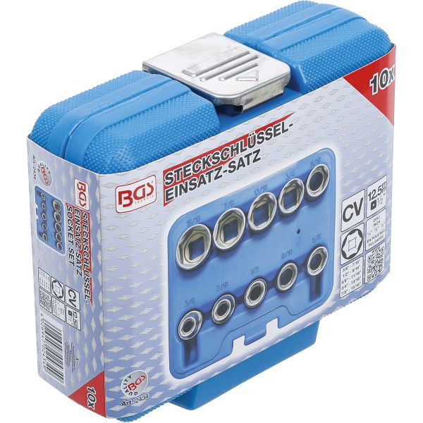 Socket Set, Hexagon | 12.5 mm (1/2") Drive | Inch Sizes | 10 pcs.