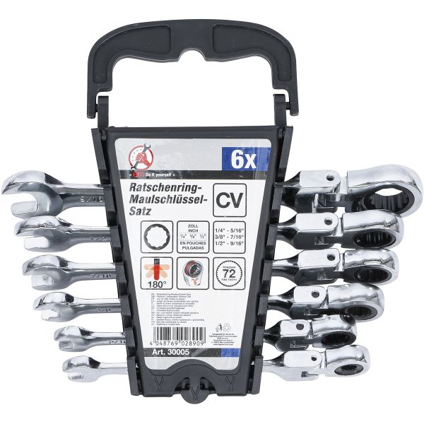 Ratschenring-Maulschlüssel-Satz | flexible Köpfe | Zollmaße | SW 1/4" - 9/16" | 6-tlg.