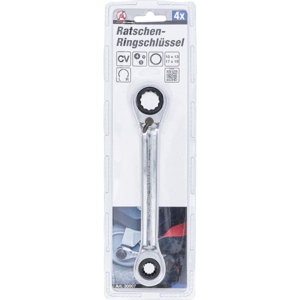 Double Ended Ratchet Wrench | 4-in-1 | 10 x 13-17 x 19 mm