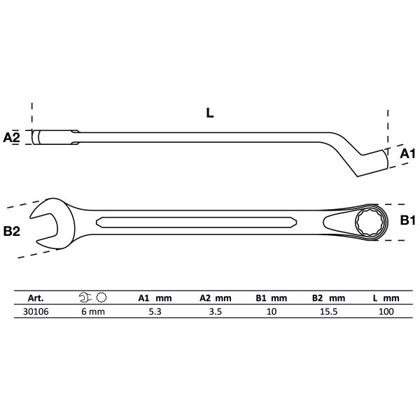 Maul-Ringschlüssel, gekröpft | SW 6 mm