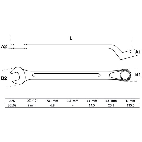 Maul-Ringschlüssel, gekröpft | SW 9 mm