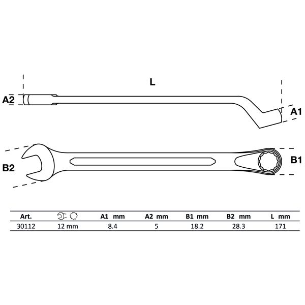 Maul-Ringschlüssel, gekröpft | SW 12 mm