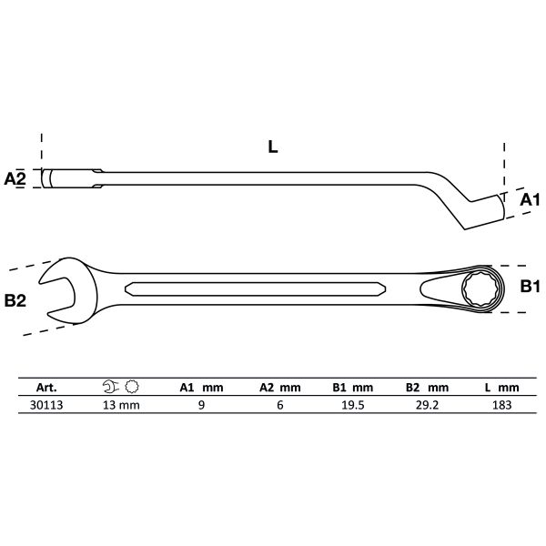 Maul-Ringschlüssel, gekröpft | SW 13 mm