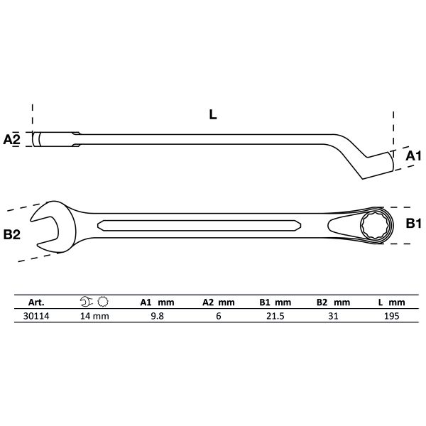 Maul-Ringschlüssel, gekröpft | SW 14 mm