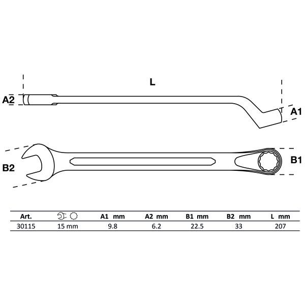 Maul-Ringschlüssel, gekröpft | SW 15 mm