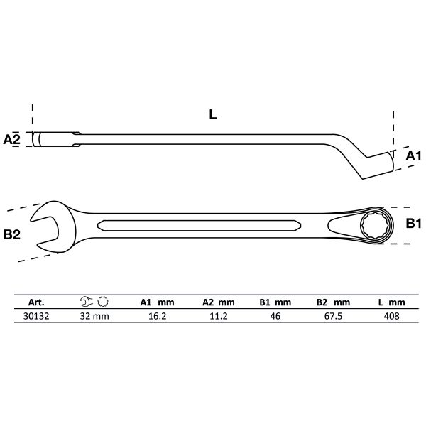 Maul-Ringschlüssel, gekröpft | SW 32 mm