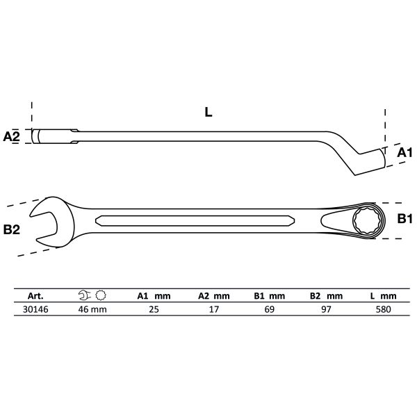 Maul-Ringschlüssel, gekröpft | SW 46 mm