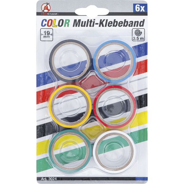 Bandes adhésives multicolore | 19 x 3,5 m | 6 pièces