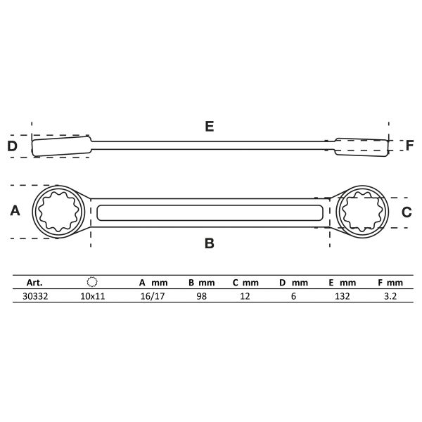 Llave de estrella doble | extra plana | 10 x 11 mm