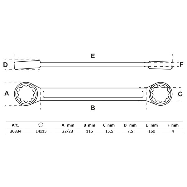 Llave de estrella doble | extra plana | 14 x 15 mm