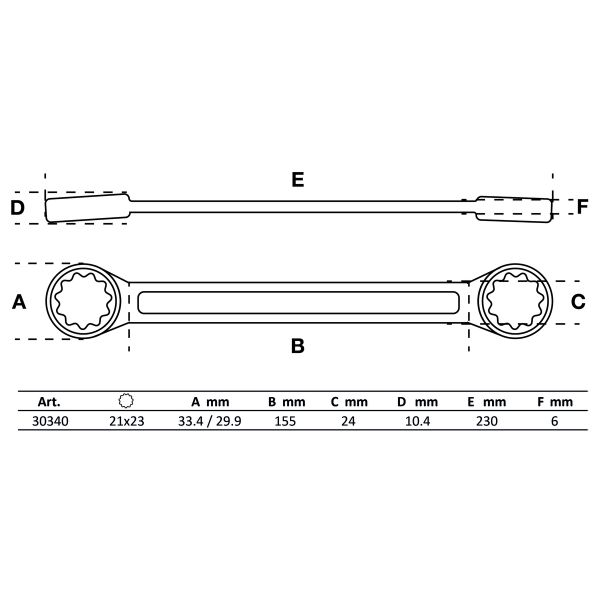 Llave de estrella doble | extra plana | 21 x 23 mm