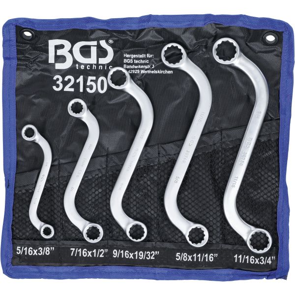 S-Type Double Ring Spanner Set | Inch Sizes | 3/8" - 3/4" | 5 pcs.