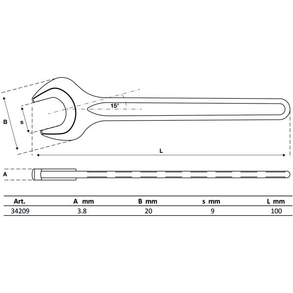 Llave plana de una boca | DIN 894 | 9 mm