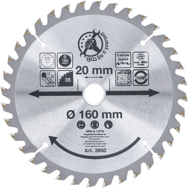 Carbide Tipped Circular Saw Blade | Ø 160 x 20 x 2.4 mm | 36 teeth