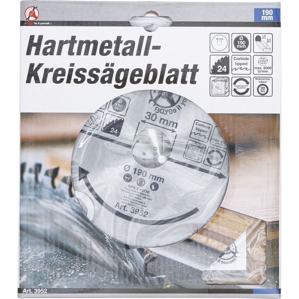 Hartmetall-Kreissägeblatt | Ø 190 x 30 x 2,5 mm | 24 Zähne