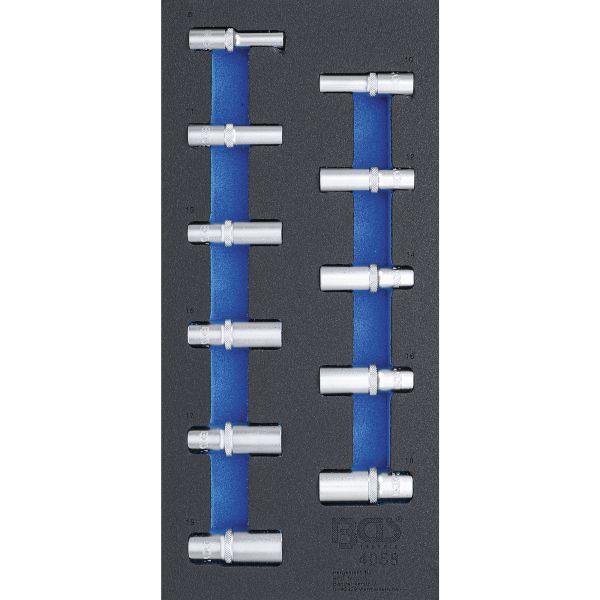 Insert de servante d'atelier 1/3 : Douilles pour clé, six pans | 10 mm (3/8") | 8 - 19 mm | longues | 11 pièces