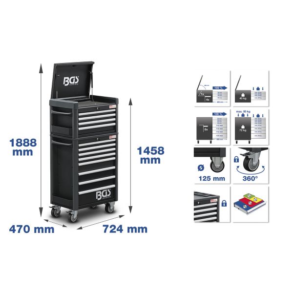 Workshop Trolley Pro Standard Max | 12 Drawers | with 263 Tools