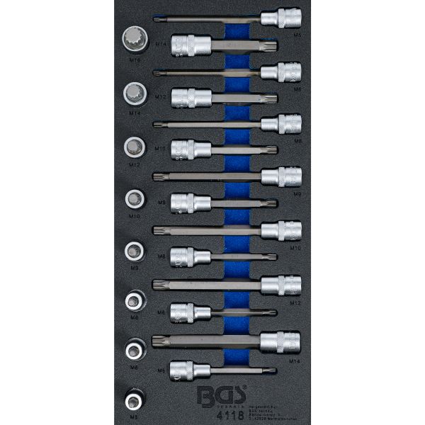 Tool Tray 1/3: Bit Socket Set | 12.5 mm (1/2") | Spline (for XZN) | 22 pcs.